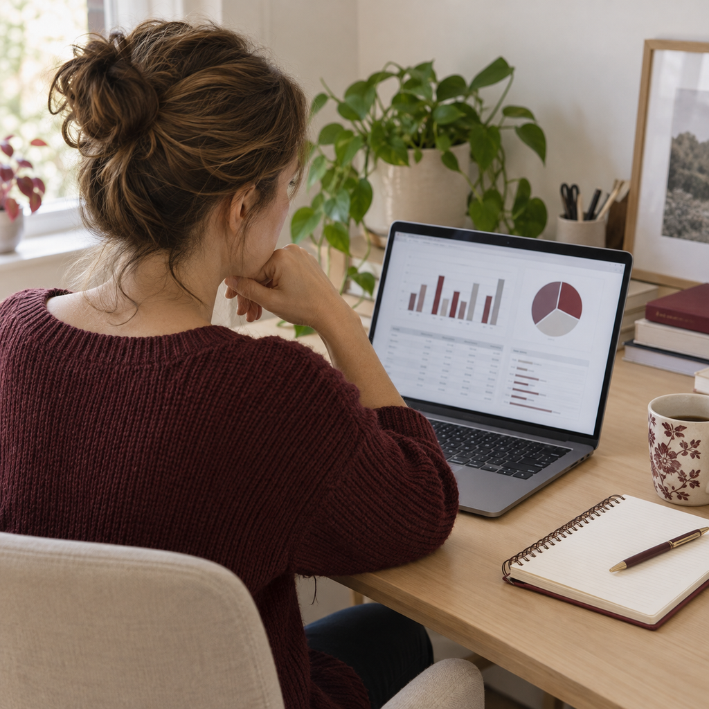 Woman working on her book